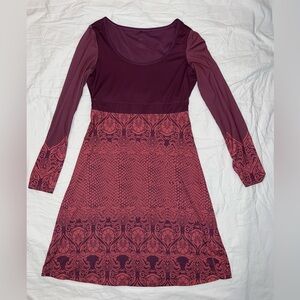 PRANA Holly Grapevine Long sleeve Scoop Neck Sporty Dress Size S Built In Bra